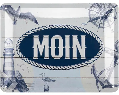 Produktbild von LANOLU Blechschild retro MOIN, maritime Anker Deko Garten Küche, Einweihungsgeschenk Wohnung für Freunde und Familie Schild, Einzug Geschenk