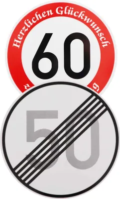 Produktbild von Original 2 x Verkehrsschild zum 60 Geburtstag Nr. 274-60 60 km/h und Nr. 278-50 Ende 50 km/h Schilder Straßenschild Verkehrszeichen Geburtstagsschild