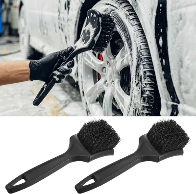 Produktbild von Reifenbürsten-Set - Bürsten mit Bandaufsatz - Zur Reinigung von Autos - Ergonomischer Griff - 2 Stück - Schwarz