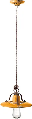 Produktbild von Hängelampe Metall Keramik rund D: 25 cm Gelb Shabby Antik E27 Vintage Design Keramikleuchte
