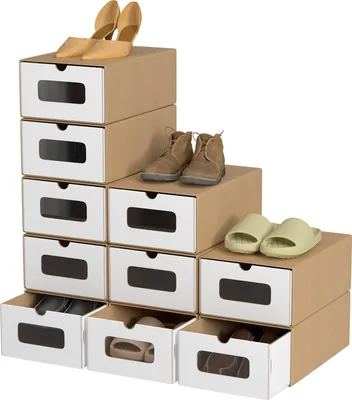 Produktbild von Jayseuw 10x Schuhboxen mit Sichtfenster Schuhaufbewahrung Aufbewahrungsbox Stapelbar Storage Box Schuhbox Schuhkarton Schuhschachtel Allzweckbox Braun/Weiß