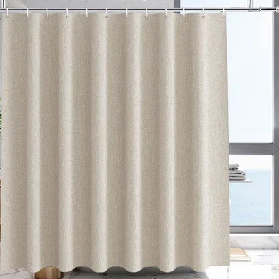 Produktbild von Unyqoos® Wasserabweisender Textil-Duschvorhang 200 x 240 cm, Beige Leinenoptik, Polyester, rostfreie Metallösen & Befestigungshaken