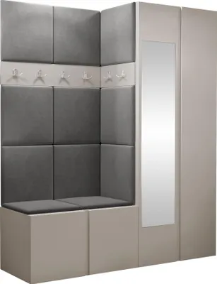 Produktbild von MIRJAN24 Garderoben-Set Orion XII, Garderobe mit Sitzbank mit 11 x Wandpanel 42x42 (Farbe: Cashmere, Manila 16)