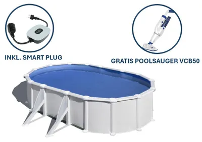 Produktbild von GRE Ovaler Stahlwandpool in Weiß KITPROV618 – 610 x 375 x 132 cm, Komplettset + GRATIS Elektrischer Poolreiniger VCB50