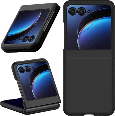 Collage of a black silicone phone case for a foldable phone, shown from different angles.
