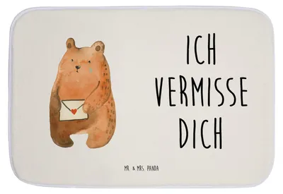 Produktbild von Mr. & Mrs. Panda Badläufer Bär Vermissen - Weiß - Geschenk, Freundin, Verreist, Duschvorleger, Freund, Badteppich, Unglücklich Verliebt, Badezimmerteppich, Badvorleger