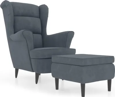 Image de vidaXL Fauteuil à oreilles avec pouf gris foncé velours