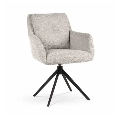 Immagine prodotto di Sedia per sala da pranzo, cucina, soggiorno, sedia imbottita con braccioli, gambe in metallo, imbottita per sala da pranzo, colore beige, sedia girevole in tessuto Bucle