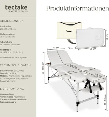 Produktbild von 3 Zonen Massageliege Breite 61 cm, Polsterung 5 cm 210 x 95 x 90 cm