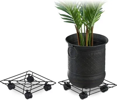 Productafbeelding van Famanu plantenstandaard met wielen - decoratieve bloemenstandaard