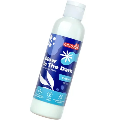 Produktbild von Colozoo Glow in the Dark Weiß 180ml – Nachtleuchtende Acrylfarbe | Wasserfeste Leuchtfarbe für Außen & Innen