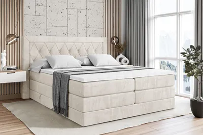 Produktbild von ALTDECOR Boxspringbett mit H3 Matratze-Bonellfederung, H4 Multipocket-Matratze (18 cm hoch) PUR, Topper (4 cm hoch), Polsterbett mit Kopfteil und Bettkasten - NOEL KING - 120x200 - Taupe Samt