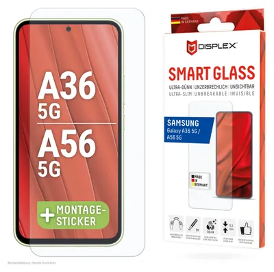 Produktbild von Displex Smart Glass (9H) für Samsung Galaxy A36/A56, Montagesticker, unzerbrechlich, Samsung, Galaxy A36/A56, Bruchfest, Schmutzabweisend, Kratzresistent, Transparent, 1 Stück(e)