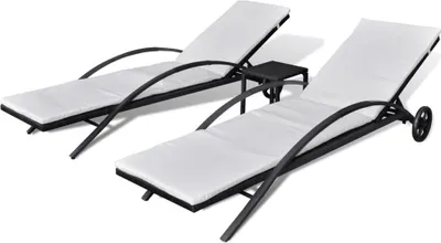 Immagine prodotto di Lettini Prendisole con Tavolino in Polyrattan Nero