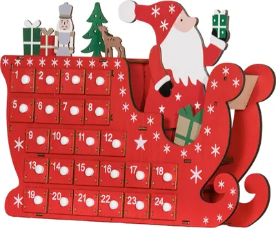 Produktbild von Wiederverwendbarer Weihnachtsmann Adventskalender mit 24 Fächern, 22,5x8x36 cm, Rot, Schlitten