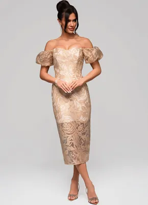 Produktbild von Ombre Schulterfreies Midikleid mit floraler Spitze beige XS