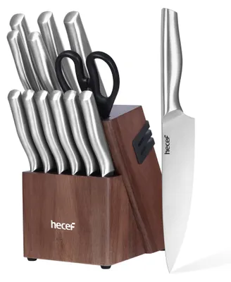 Immagine prodotto di Set di coltelli Messenset, composto da 13 pezzi, in acciaio inossidabile, con base portacoltelli e affilacoltelli integrato, ideale per la cucina