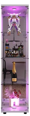 Produktbild von LED Glas Vitrinenschrank - Glas Vitrine - 164×42,5×36,5 cm - 4 Böden - Spiegelrückwand - mit Schloss - Weiß