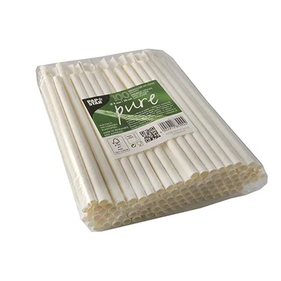 Zdjęcie produktu dla Papstar Papierstrohhalme mit Löffel pure Ø 8 mm 20 cm weiss 100 Stück