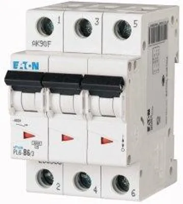 Zdjęcie produktu dla Wyłącznik nadprądowy 3P C 6A 6kA AC PL6-C6/3 286598 Eaton