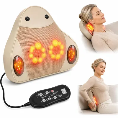 Produktbild von Elektrischer Rücken- und Nackenmassagegerät mit Wärme, 4D Shiatsu Massagekissen für Schulter, Rücken, Beine, Tragbar, Wiederaufladbar, Kabellos