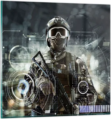 Produktbild von Bilder auf glas - Soldat Gewehr - 60x60cm - Glasbilder - Wandbilder - Bilder - Kunstdruck - zum Aufhängen bereit - Wanddekoration aus Glas - Glas Bilder - Wandbild auf Glas - Einteilig - GAC60x60-4071