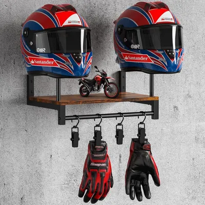 Produktbild von Helmhalter Wand Wandmontage, Motorradhelmhalter Plattenständer mit Motorradzubehör Helmaufhänger, Motorradhelm Display Organizer
