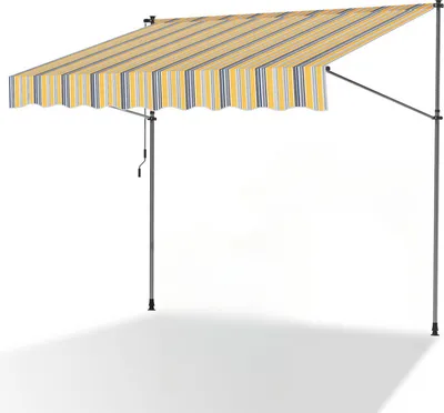 Immagine prodotto di Tenda da sole a pinza Aopunly 250x120cm Tenda da sole per balcone regolabile in altezza con manovella Protezione solare senza foratura per terrazza e balcone Giallo Blu