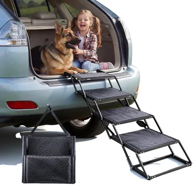 Immagine prodotto di VEVOR Scala pieghevole per cani a 4 gradini, rampa extra larga per cani di grossa taglia con superficie antiscivolo, ausilio di salita portatile per auto, SUV, camion, letti a castello, divani, portata fino a 113 kg