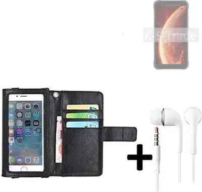 Produktbild von K-S-Trade Handyhülle + Kopfhörer kompatibel mit Blackview BV4900 Schutzhülle Case mit Displayschutz / Schutzfolie schwarz + Kopfhörer Flip Cover