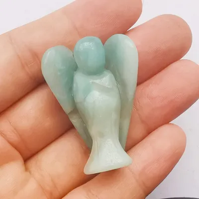 Schutzengel Figur aus Amazonit, 38 mm, handgeschnitzt, Taschenstein