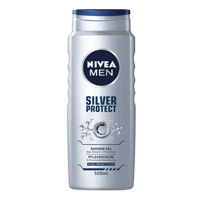A Nivea Men Silver Protect Shower Gel bottle against a white background.