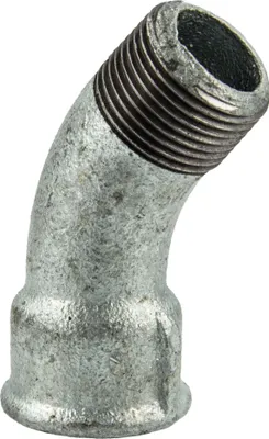 Produktbild von Temperguss-Gewindefitting verzinkt langer Bogen 45°, IG x AG 1 1/4 Zoll, Typ 40, DVGW