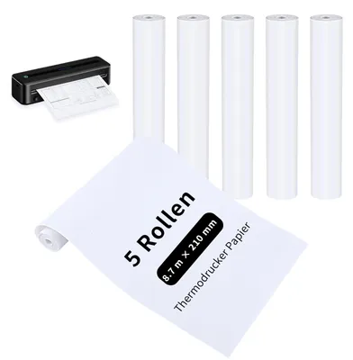 5 Rollen A4 Thermopapier, 8,7 m x 30 mm, für tragbare Drucker