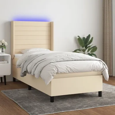 Produktbild von Design Möbel Boxspringbett mit Matratze & LED Creme 90x190 cm Stoff - 2024 Neu
