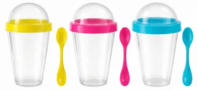 Yoghurtbecher to go 3er Set mit Löffel & Toppingfach 14,5x8 cm