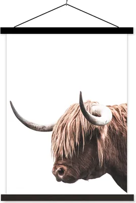 Produktbild von MuchoWow® Textilposter Kuh - Schottisches Hochlandrind - Tiere 60x80 cm mit schwarzem Rahmen - Plakathalter
