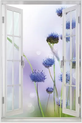 Produktbild von Wallario Wandbild mit Fenster-Illusion: Abstrakte lila Blume, Größe: 61 x 91,5 cm, Poster mit weißem Aluminiumrahmen
