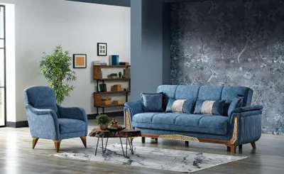 Produktbild von Sofagarnitur 3+1 Sitzer Sofa Set Komplett Textil Holz Wohnzimmer Luxus Sofa Neu