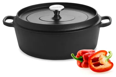 Obrázek produktu pro DUKA – Kuchyňské doplňky, nádobí, servírovací nádobí, dekorace na stůl – Ohromující oválná litinová pánev od značky Björn DUKA, objem 4,7 litru, s poklicí