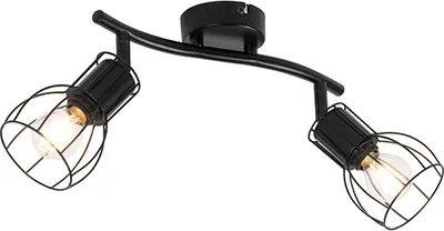 Produktbild von QAZQA - Moderne Deckenleuchte I Deckenlampe I Lampe I Leuchte schwarz 2-flammig-Licht verstellbar - Botu I Wohnzimmer I Schlafzimmer - Stahl Länglich - LED geeignet E14