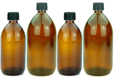 Obrázok produktu pre Sada sklenených fliaš, hnedá, 2 x 500 ml, 2 x 1000 ml, so skrutkovacím uzáverom, určené do kuchyne