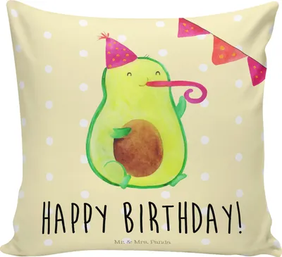 Produktbild von Mr. & Mrs. Panda kuschelkissen 40x40 Avocado Geburtstag - Gelb Pastell - Geschenk, Polster, Party, Feier, Sofakissen, Deko Kissen, Frucht, für sofa, Happy Birthday