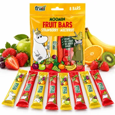 Zdjęcie produktu dla Batoniki Owocowe Mix Moomin 8x15g Zdrowe Przekąski Truskawka Wieloowocowe