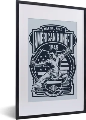 Produktbild von MuchoWow® MuchoWow® Gerahmtes Poster Kungfu - Sport - Retro - Zeichnung 40x60 cm - Poster mit zchwarzem Bilderrahmen - Poster in Rahmen