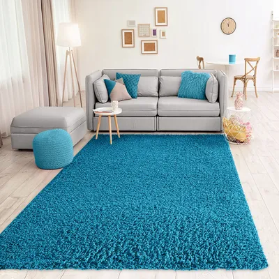 Produktbild von Teppich Prime Shaggy Hochflor Langflor Einfarbig Modern Türkis für Wohnzimmer, Schlafzimmer, küche