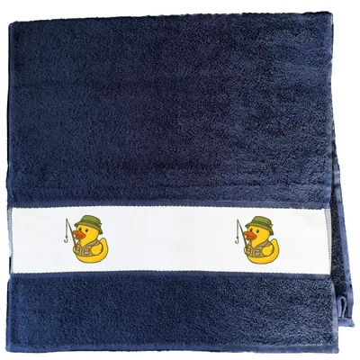 Produktbild von Huuraa Handtuch Quietscheente Angler Comic Gummiente 50x100cm French Navy Baumwolle Handtuch Geschenkidee