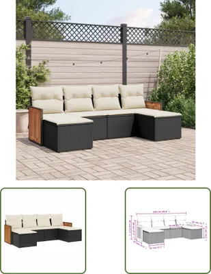 Produktbild von The Living Store 6-tlg. Garten-Sofagarnitur mit Kissen Schwarz Poly Rattan