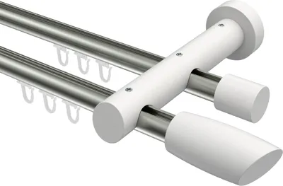 Produktbild von Interdeco Innenlaufstange / Gardinenstange mit Innenlauf Edelstahl-Optik / Weiß, Typ Talent Etta (Ellipse Schräge), 20 mm Ø 2-läufig, 240 cm