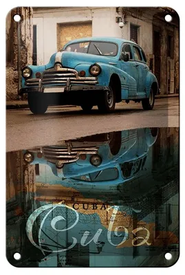 Produktbild von Blechschild Spruch 12x18cm Cuba Auto blau Oldtimer